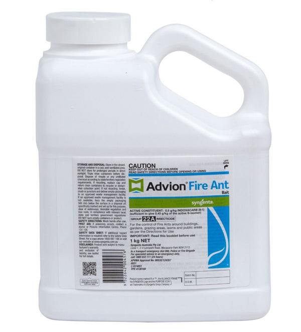 White container of Advion Fire Ant bait with label on a white background