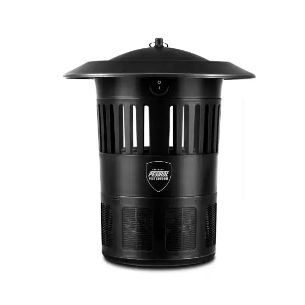 Black pest control device on a white background
