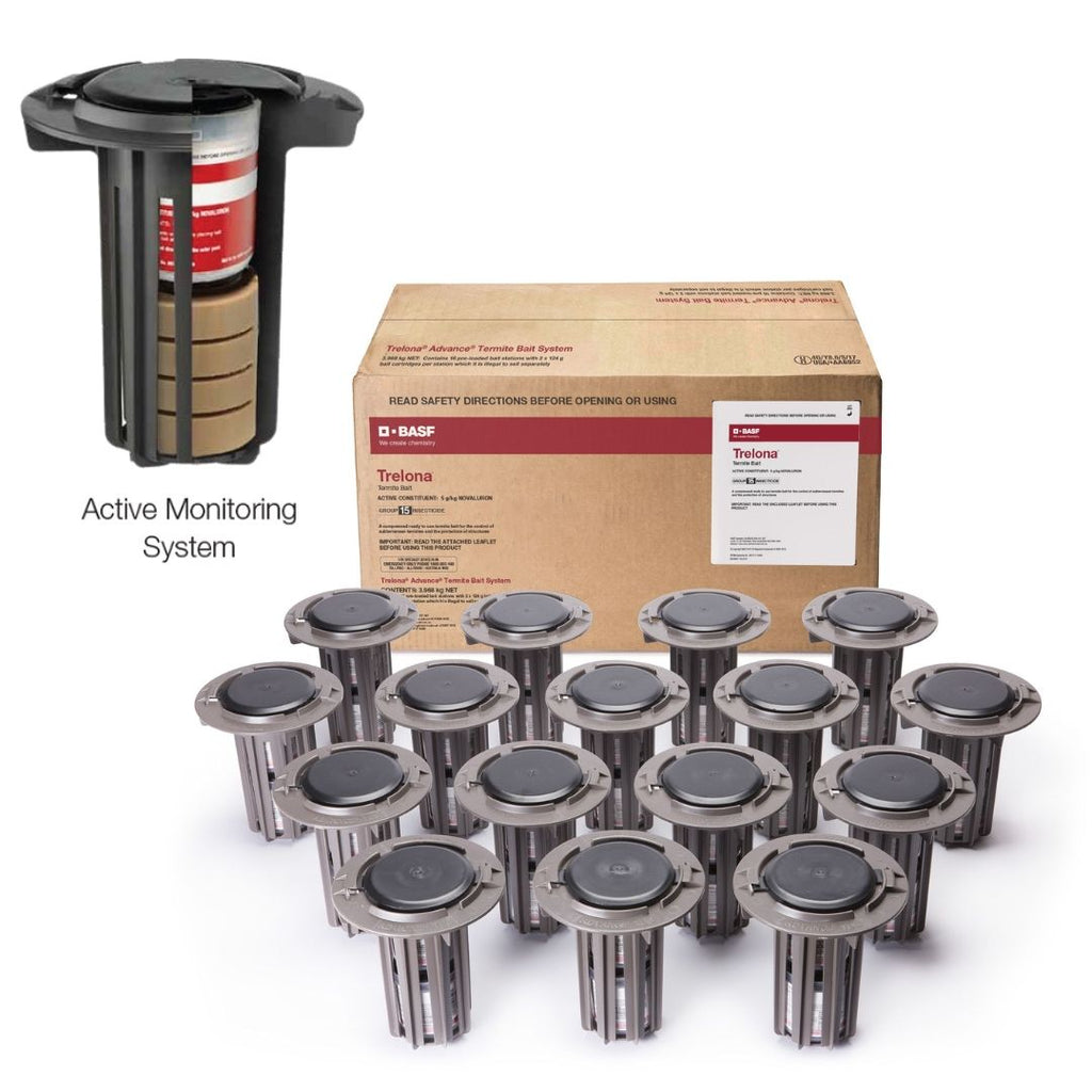 Active monitoring system with cylindrical devices and a cardboard box on a white background
